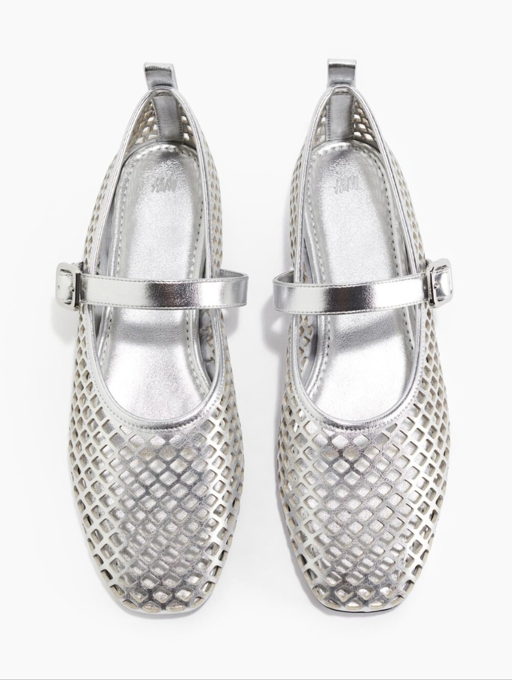 NWT H&M - Silver Perforated Mary Jane Ballet Flats